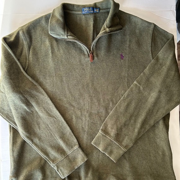 Polo Ralph Lauren Men's 1/4 Zip Pullover Sweater XL Olive Embroidered Pony - Picture 2 of 5